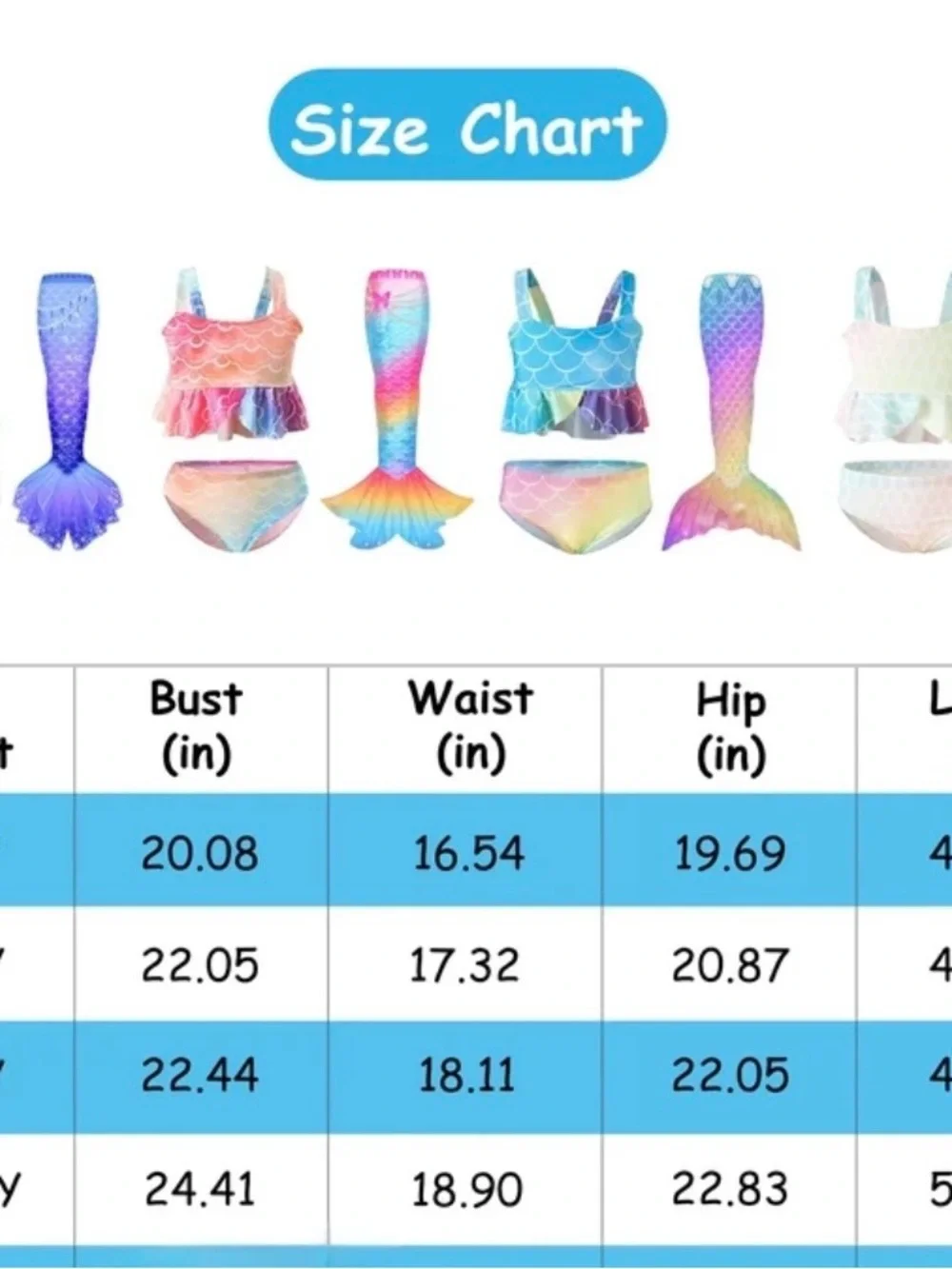 Girls size 5-6 Rainbow Mermaid Tail Swimsuit Set - Multicolor